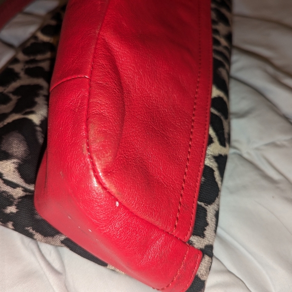 Coach bag red and leopard print with matching wallet - Picture 2 of 16